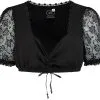 Overig Dirndl Blouse Zwart Kanten Mouwen (100% Katoen) -Kostuum Wereld Winkel dirndl blouse zwart kanten mouwen 100 katoen