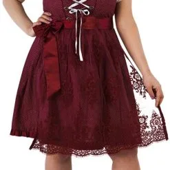 Overig Dirndl Wijnrood Met Witte Stippen 60cm (100% Katoen) -Kostuum Wereld Winkel dirndl wijnrood met witte stippen 60cm 100 katoen voorkant