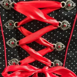 Overig Dirndl Zwart-Rood Met Stippen 60cm Luxe 3dlg. -Kostuum Wereld Winkel dirndl zwart rood met stippen 60cm luxe 3dlg detail