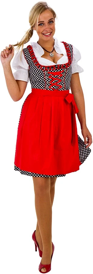 Overig Dirndl Zwart/Wit Gestipt 60cm Luxe 3dlg. 3 Overig Dirndl Zwart/Wit Gestipt 60cm Luxe 3dlg.