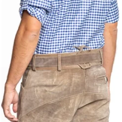 Overig Heren Lederhose Kort Gaudi Oranje (Runderleer) -Kostuum Wereld Winkel heren lederhose kort gaudi oranje runderleer detail achterkant