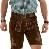 Overig Heren Lederhose Kort Luxe Bruin Antiek Met Riem -Kostuum Wereld Winkel heren lederhose kort luxe bruin antiek met riem