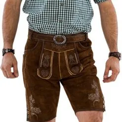 Overig Heren Lederhose Kort Luxe Bruin Antiek Met Riem