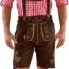 Overig Heren Lederhose Kort Luxe Bruin (rundleer) -Kostuum Wereld Winkel heren lederhose kort luxe bruin rundleer