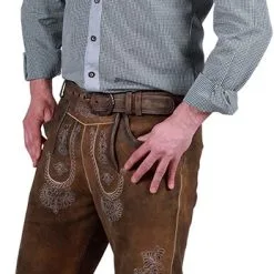 Overig Heren Lederhose Kort Middelbruin Met Riem (geitenleer) 6 Overig Heren Lederhose Kort Middelbruin Met Riem (geitenleer) -Kostuum Wereld Winkel heren lederhose kort middelbruin met riem geitenleer 2