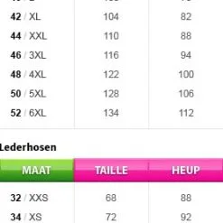 Overig Dames Lederhose Lang Bruin (Joggingstof) 13 Overig Dames Lederhose Lang Bruin (Joggingstof) -Kostuum Wereld Winkel maattabel 121