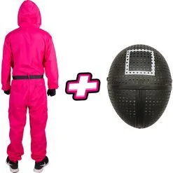 Carnavalsland Pakket Squid Game - Dames Kostuum En Masker Vierkant 8 Carnavalsland Pakket Squid Game - Dames Kostuum En Masker Vierkant -Kostuum Wereld Winkel pakket squid game dames kostuum en masker vierkant achterkant