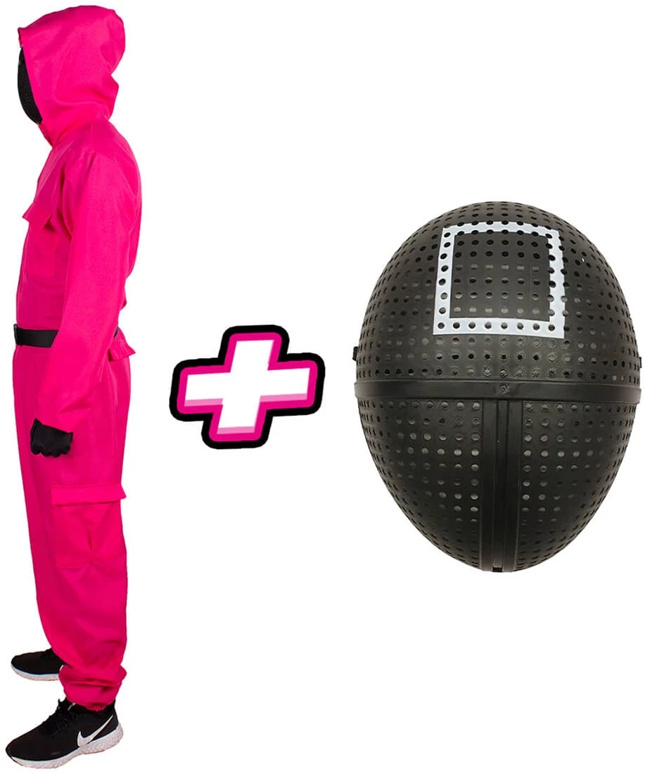 Carnavalsland Pakket Squid Game - Dames Kostuum En Masker Vierkant 4 Carnavalsland Pakket Squid Game - Dames Kostuum En Masker Vierkant - Afbeelding 2