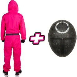 Carnavalsland Pakket Squid Game - Kostuum En Masker Cirkel -Kostuum Wereld Winkel pakket squid game kostuum en masker cirkel achterkant