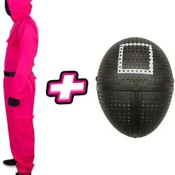 Kostuum Wereld Winkel -Kostuum Wereld Winkel pakket squid game kostuum en masker vierkant zijkant
