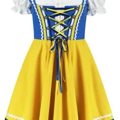 Overig Tiroler Dirndl Blauw-Geel 50cm 2dlg. (100% Katoen) -Kostuum Wereld Winkel tiroler dirndl blauw geel 50cm 2dlg 100 katoen product